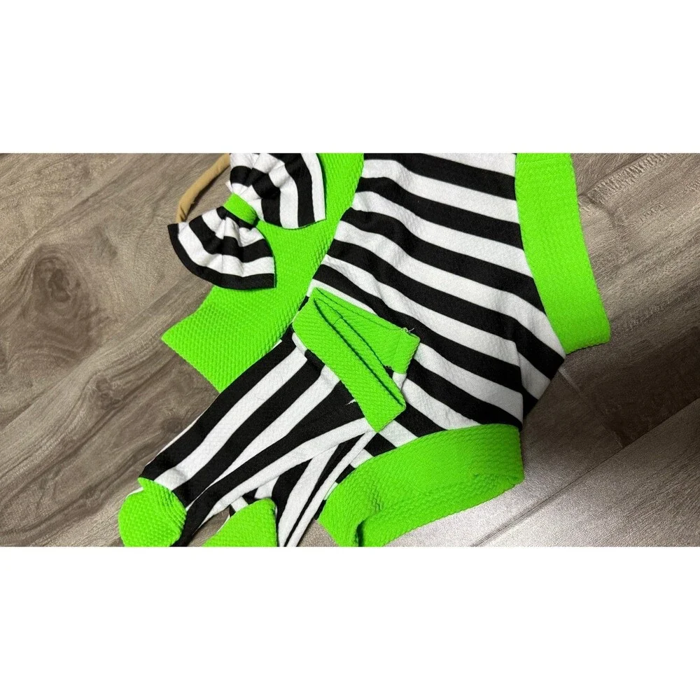 NEW Boutique OOAK Beetlejuice Bundle Bloomers Headband & Socks Halloween Baby